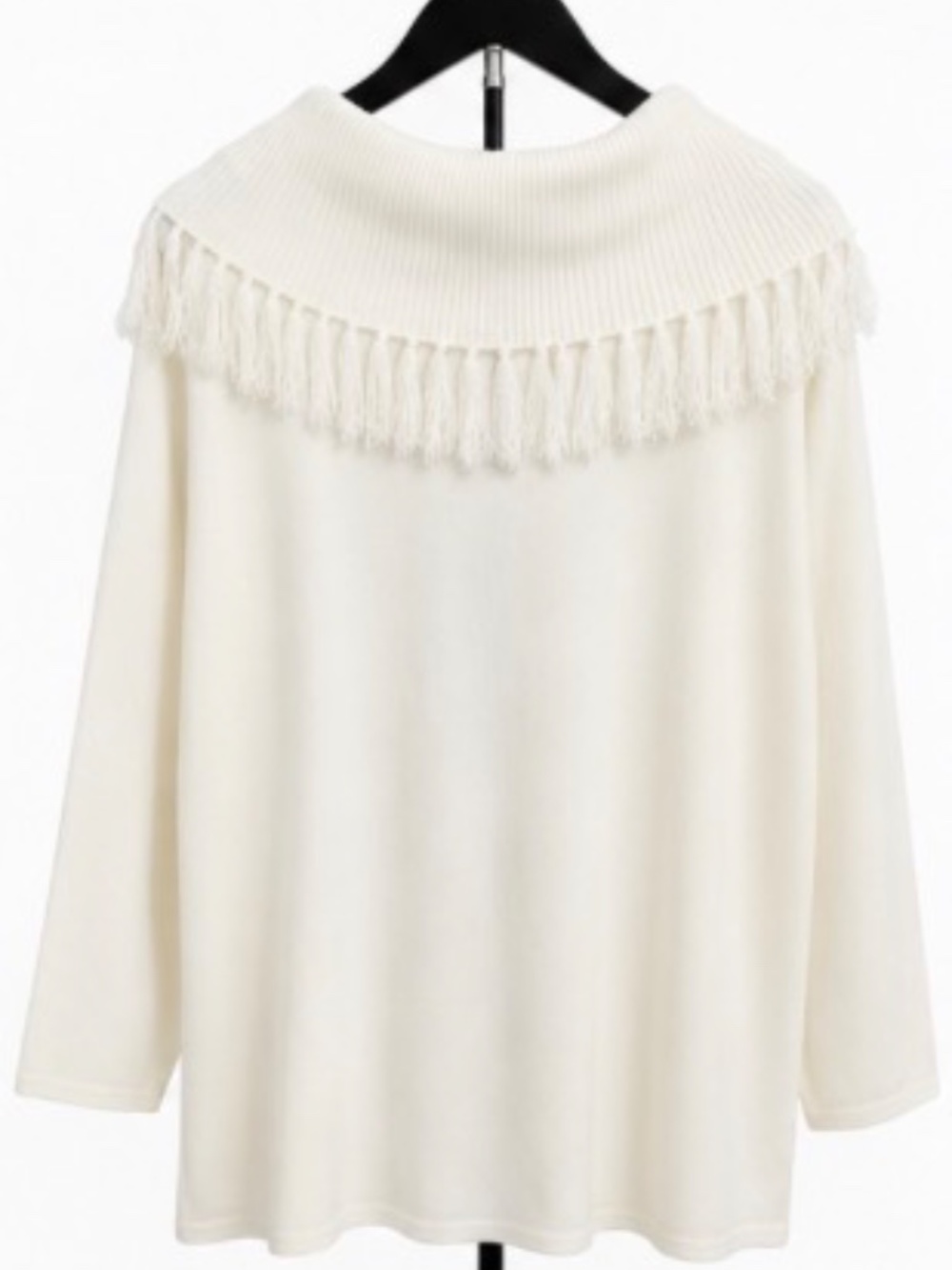 Crystal-Kobe White Fringe Cowl Neck Sweater XL Soft Knit Boutique Top - Picture 2 of 4